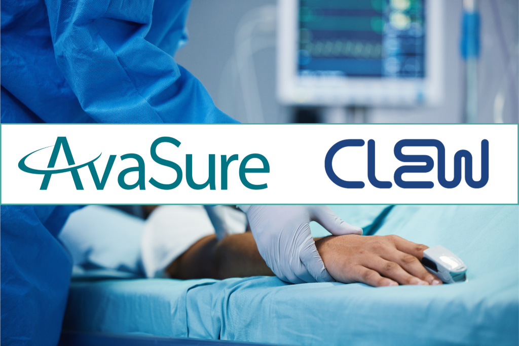 AvaSure and CLEW logos over an inpatient care image